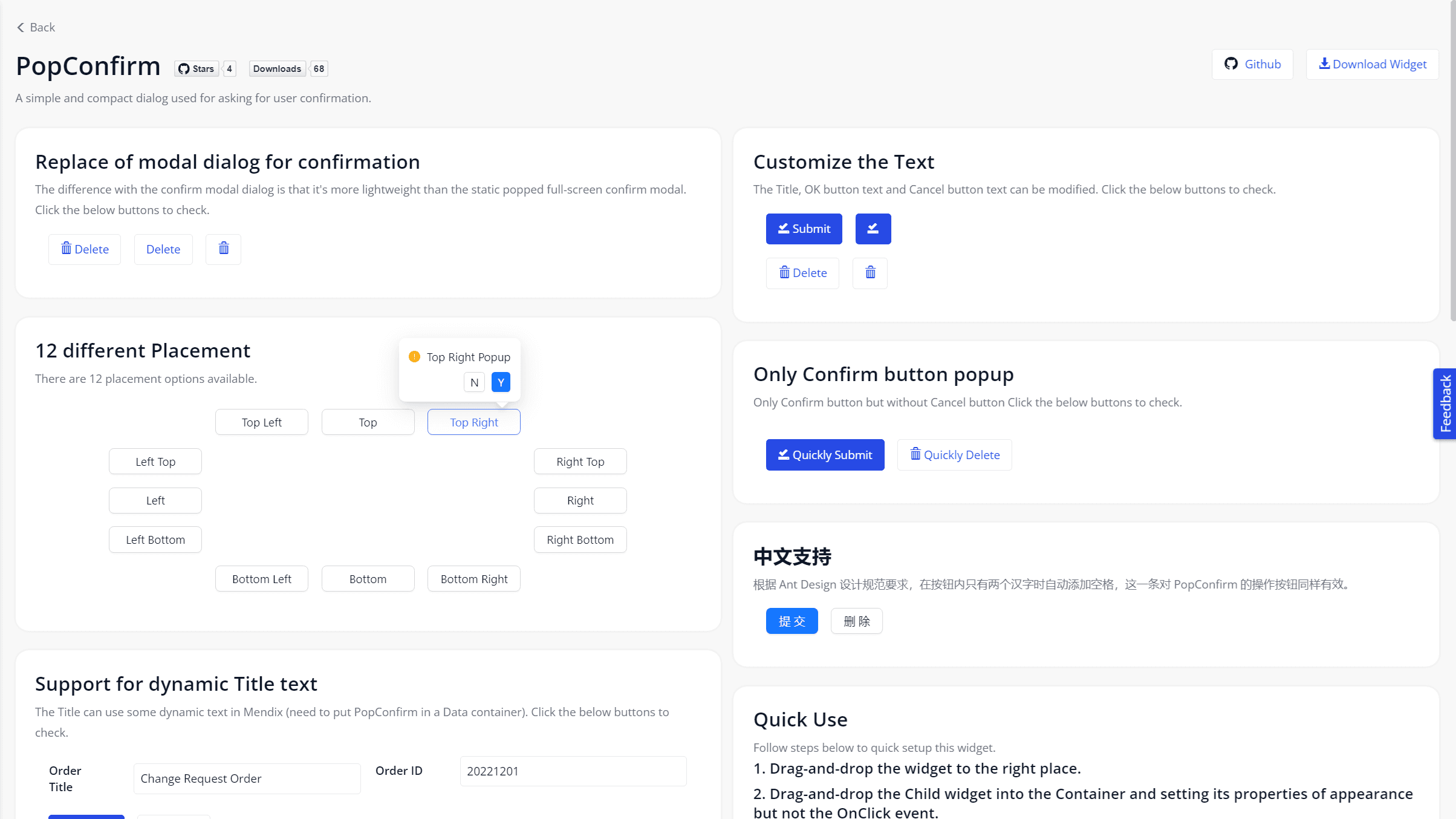 Ant Design-based PopConfirm Mendix Widget Component