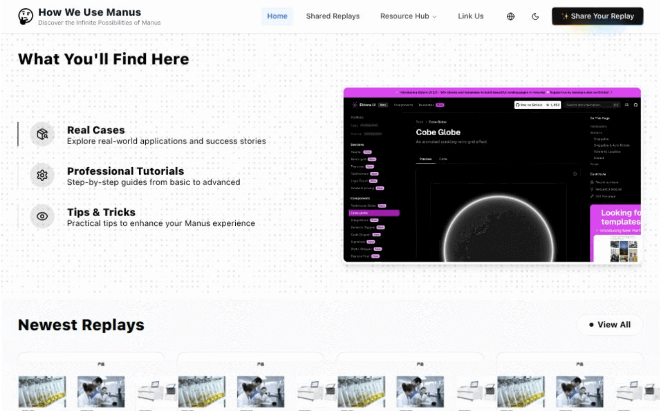 How We Use Manus - 基于 Next.js 14 构建的多语言 AI 实践分享平台
