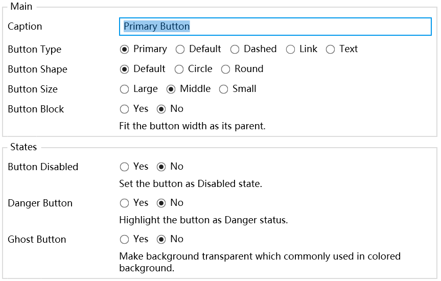 Button 组件配置示例